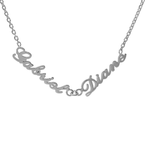 COLLIER ARGENT FORCAT DECOUPE A LA MAIN FORME ANGLAISE 2 PRENOMS 43CM REGL 40