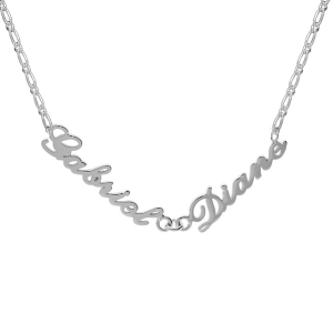 COLLIER ARGENT 1+1 2MM DECOUPE ANGLAISE 2 PRENOMS 43CM REGL 40