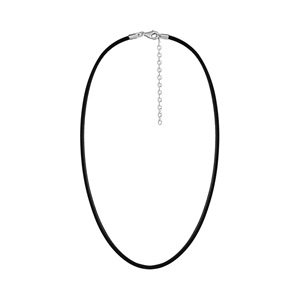 CORDON CUIR BOVIN NOIR FIL DIAM 2 MM EN  50CM + RALLONGE 55CM ARGENT RHODIÉ