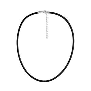 CORDON CUIR BOVIN NOIR DIAM FIL 3MM 50 + CHAINETTE ARGENT RHODIÉ 55CM