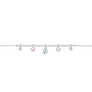 CHAINE CHEVILLE ARGENT RHODIÉ PAMPILLES OXYDES ROSE ET BLANCS 22+3CM