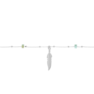 CHAINE CHEVILLE ARGENT RHODIÉ PLUME RONDELLES TURQUOISE VÉRITABLE  22+3CM
