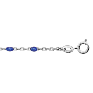 CHAINE CHEVILLE ARGENT RHODIÉ OLIVES RÉSINE BLEU FONCÉ 23+3CM