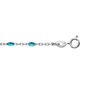 CHAINE CHEVILLE ARGENT RHODIÉ OLIVES RÉSINE BLEU TRANSPARENT  23+3CM