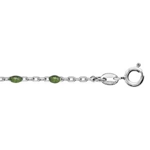 CHAINE CHEVILLE ARGENT RHODIÉ OLIVES RÉSINE VERTE 23+3CM