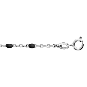 CHAINE CHEVILLE ARGENT RHODIÉ OLIVES RÉSINE NOIRE 23+3CM