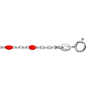 CHAINE CHEVILLE ARGENT RHODIÉ OLIVES RÉSINE ROUGE 23+3CM
