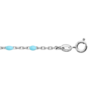 CHAINE CHEVILLE ARGENT RHODIÉ OLIVES RÉSINE TURQUOISE IMITATION 23+3CM