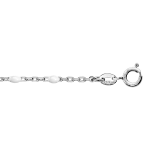 CHAINE CHEVILLE ARGENT RHODIÉ OLIVES RÉSINE BLANCHE 23+3CM