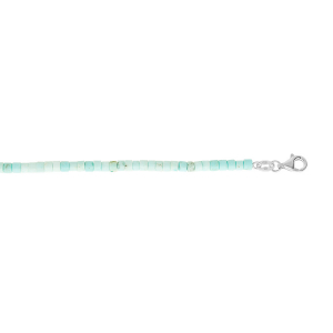 CHAINE CHEVILLE ARGENT RHODIÉ RONDELLES PIERRE TURQUOISE VERITABLE 23+3CM