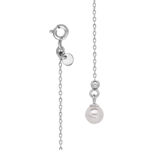 BIJOU DE DOS ARGENT RHODIÉ CHAINETTE ET PERLE BLANCHE IMITATION 20CM