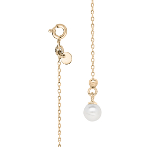 BIJOU DE DOS ARGENT ET DORURE JAUNE CHAINETTE ET PERLE BLANCHE IMITATION 20CM