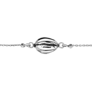 CHAINE CHEVILLE ARGENT RHODIÉ MOTIF COQUILLAGE ET BOULES 23+3CM
