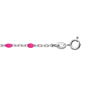 CHAINE CHEVILLE ARGENT RHODIÉ OLIVES RÉSINE ROSE FLUO 23+3CM