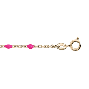 CHAINE CHEVILLE ARGENT ET DORURE JAUNE OLIVES RÉSINE ROSE FLUO 23+3CM