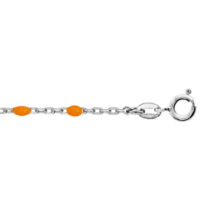 CHAINE CHEVILLE ARGENT RHODIÉ OLIVES RÉSINE ORANGE FLUO 23+3CM