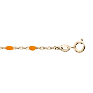 CHAINE CHEVILLE ARGENT ET DORURE JAUNE OLIVES RÉSINE ORANGE FLUO 23+3CM