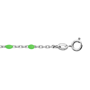 CHAINE CHEVILLE ARGENT RHODIÉ OLIVES RÉSINE VERT FLUO 23+3CM