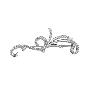 BROCHE ARGENT RHODIÉ OXYDES BLANCS SERTIS 42.7 X 14.9MM