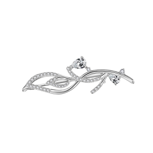 BROCHE ARGENT RHODIÉ OXYDES BLANCS SERTIS 43.9 X 12.6MM