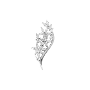 BROCHE ARGENT RHODIÉ BOUQUET OXYDES BLANCS SERTIS 28.10 X 10.8MM
