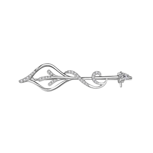 BROCHE ARGENT RHODIÉ OXYDES BLANCS SERTIS  44.10 X 11.60MM