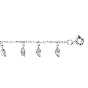 CHAINE CHEVILLE ARGENT RHODIÉ PAMPILLES FEUILLES 25CM REGLABLE 23CM