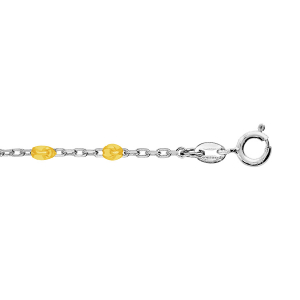 CHAINE CHEVILLE ARGENT RHODIÉ OLIVES RÉSINE JAUNE TRANSPARENT  23+3CM