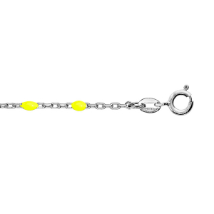 CHAINE CHEVILLE ARGENT RHODIÉ OLIVES RÉSINE JAUNE FLUO 23+3CM