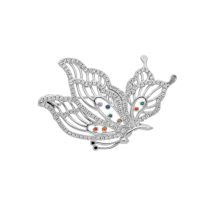 BROCHE ARGENT RHODIÉ PAPILLON OXYDES MULTI COULEURS