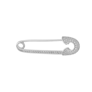 BROCHE ARGENT RHODIÉ MASSIF EPINGLE A NOURRICE AVEC OXYDES BLANCS SERTIS
