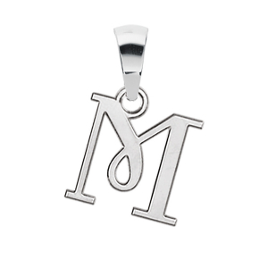 PENDENTIF INITIALE ANGLAISE PETIT MODELE  M  ARGENT RHODIÉ
