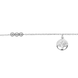 CHAINE CHEVILLE ARGENT RHODIÉ DOUBLE CHAINE ARBRE DE VIE ET BOULES 23+3CM