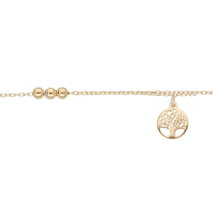 CHAINE CHEVILLE ARGENT ET DORURE JAUNE DOUBLE CHAINE ARBRE DE VIE ET BOULES 23+3CM