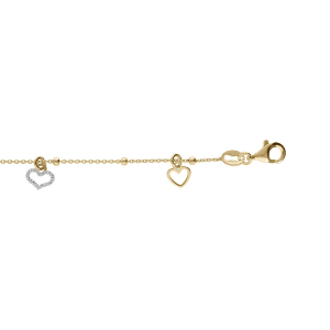 CHAINE CHEVILLE ARGENT DORÉ PAMPILLES COEURS LISSES ET GIVRÉS 23+3CM
