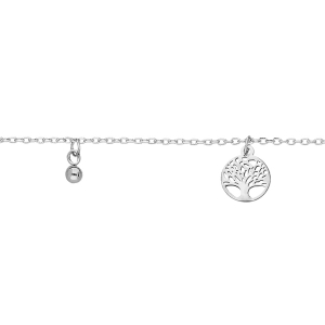 CHAINE CHEVILLE ARGENT RHODIÉ PAMPILLES ARBRE DE VIE ET BOULES 23+3CM