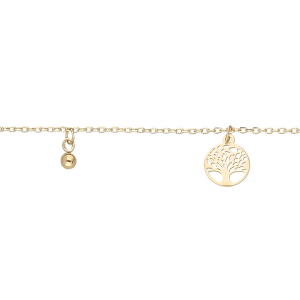 CHAINE CHEVILLE ARGENT ET DORURE JAUNE PAMPILLES ARBRE DE VIE ET BOULES 23+3CM
