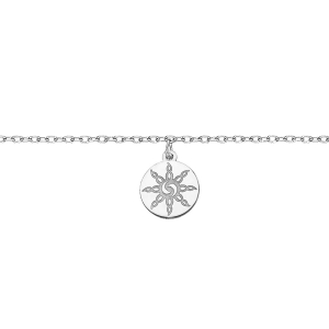 CHAINE CHEVILLE  ARGENT RHODIÉ AVEC PASTILLE SOLEIL  INCA 23+3CM