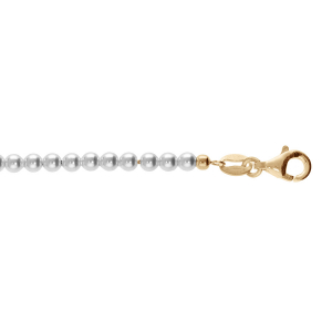 CHAINE CHEVILLE ARGENT ET DORURE JAUNE  PERLES 3MM  BLANCHE IMITATION 23+3CM