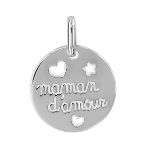 PENDENTIF ARGENT RHODIÉ maman d'amour COEURS DECOUPES