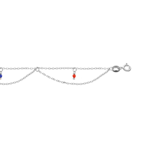 CHAINE CHEVILLE ARGENT RHODIÉ 2 RANGS EMPIERÉES MULTI COULEURS 23+3CM