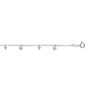 CHAINE CHEVILLE ARGENT RHODIÉ PAMPILLES BOULES 23+3CM