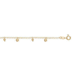 CHAINE CHEVILLE ARGENT ET DORURE JAUNE PAMPILLES BOULES 23+3CM