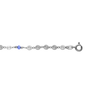 CHAINE CHEVILLE ARGENT RHODIÉ PASTILLES DIAMANTES PIERRES SYNTHETIQUE MULTICOLORES FACETES 23+2CM