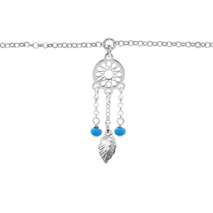 CHAINE CHEVILLE ARGENT RHODIÉ ATTRAPE REVE BOULES RÉSINE BLEU CIEL 23+3CM