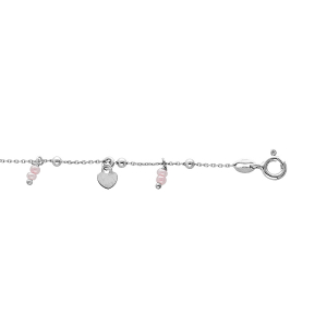 CHAINE CHEVILLE ARGENT RHODIÉ PAMPILLES COEURS ET ETOILES BOULES SYNTHETIQUE ROSE 23+3CM
