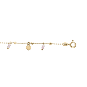 CHAINE CHEVILLE ARGENT ET DORURE JAUNE PAMPILLES COEURS ET ETOILES BOULES SYNTHETIQUE ROSE 23+3CM