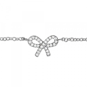 CHAINE CHEVILLE ARGENT RHODIÉ MOTIF NOEUDS OXYDES BLANCS SERTIS 23+2CM