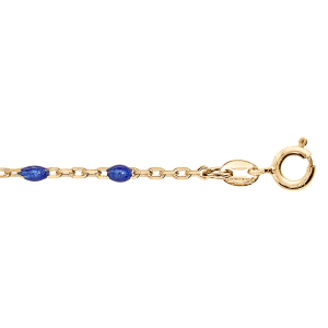 CHAINE CHEVILLE ARGENT ET DORURE JAUNE OLIVES RÉSINE BLEU FONCÉ 23+3CM