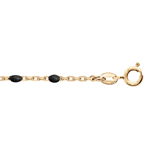 CHAINE CHEVILLE ARGENT ET DORURE JAUNE OLIVES RÉSINE NOIRE 23+3CM